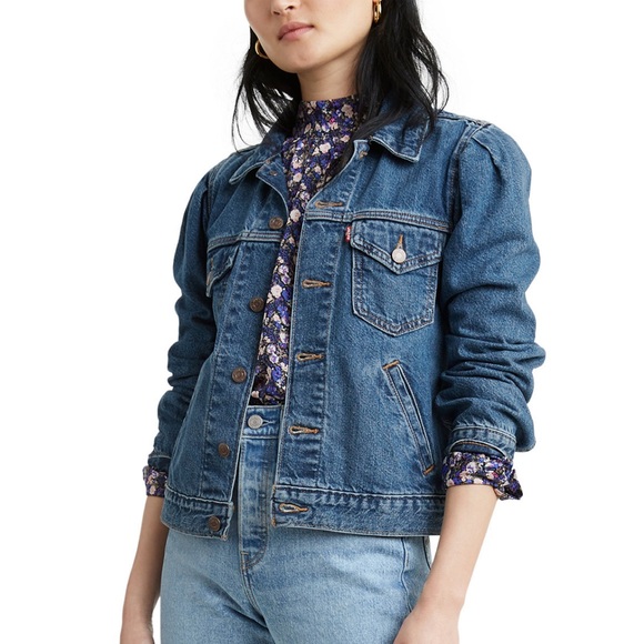 Levi’s Cotton Puff Sleeve Denim Trucker Jacket